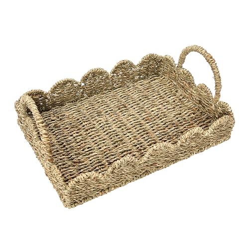 Household Essentials Seagrass Tray with Scalloped Edge, Natural - color: Natural Seagrass, size: 14" x 10" x 5"