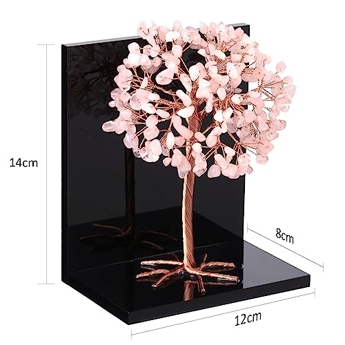 mookaitedecor Natural Rose Quartz Crystal Money Tree Stones Bookends, Decorative Acrylic Stone Tree Book Ends for Shelves Desktop Organizer Home Office,5.7-6.3inch (1 Pair) - color: Pink, size: 5.7-6.3 Inch