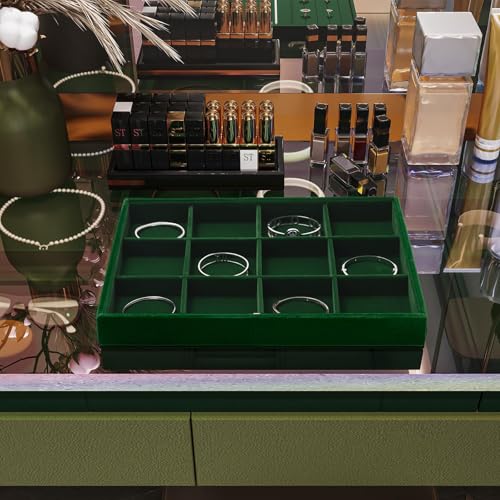 12 Grids Velvet Jewelry Tray Bracelet Trays Bangle Holder for Bracelet Bangle Earring Ring Display Storage (Green) - size: 12 Grid for Bracelet/Bangle
