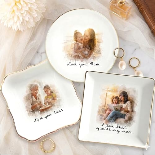 Noni Personalized Mom Photo Jewelry Dish, Custom Ceramic Trinket Tray for Grandma, Birthday Ring Dish Gift, Moms Day Gift from Daughter, Love You Mama Present 3 - color: Style3