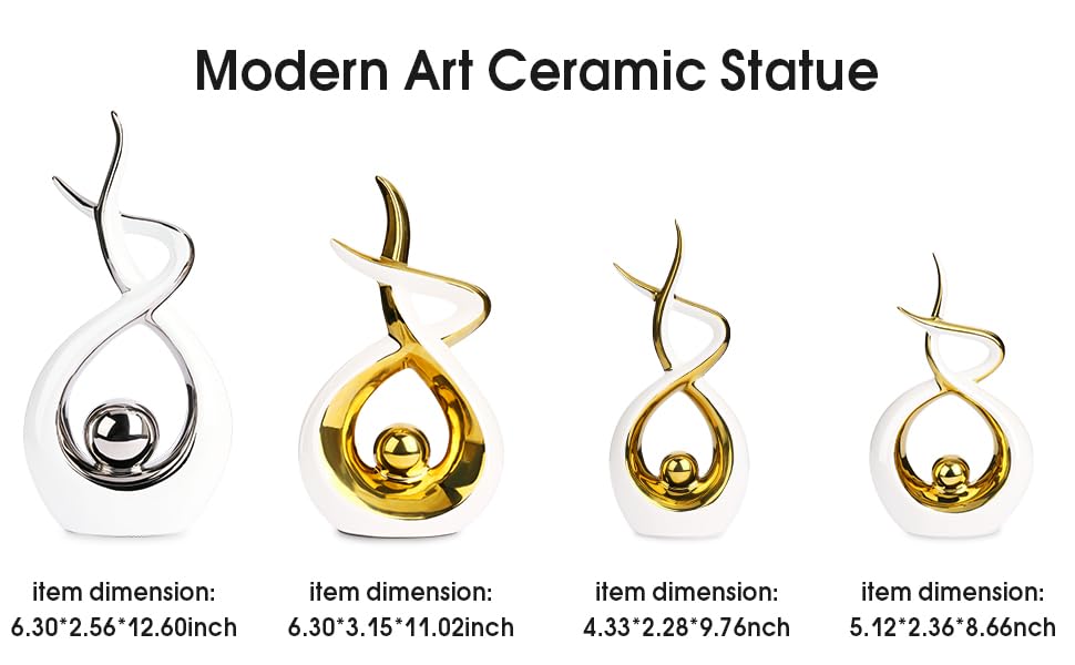 Querro Modern Abstract Ceramic Statue - Elegant White & Gold Decor for Home Living Room, Dining Table Centerpiece & Office Shelf | Luxury Aesthetic Sculpture(Extra Large) - size: Extra Large