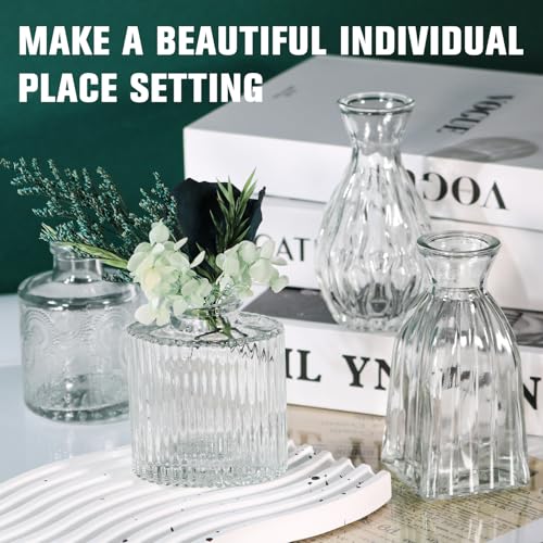 Glass Bud Vases Set of 4, 4 Sizes of Small Flower Vase for Party or Home Table Decorations
