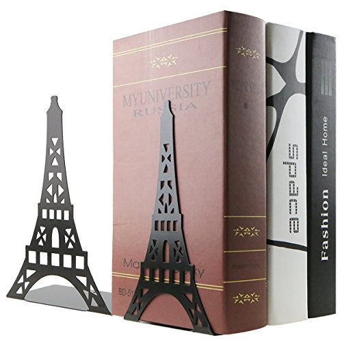 One Pair Creative Paris Eiffel Tower Book Organizer Metal Bookends for Kids School Library Desk Study Home Office Decoration Gift (Black) - color: Black