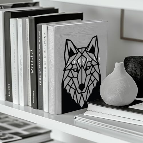 Peacoblue Metal Bookends for Shelves, Modern Decorative Heavy Duty Study Book Support Stoppers for Office, Desk, Shelf, Room 5.3"x4.3"x7.5" Cast Iron Simple Tall Bookends, 1 Pair (Geometric Wolf Head) - style: Geometric Wolf Head