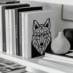 Peacoblue Metal Bookends for Shelves, Modern Decorative Heavy Duty Study Book Support Stoppers for Office, Desk, Shelf, Room 5.3"x4.3"x7.5" Cast Iron Simple Tall Bookends, 1 Pair (Geometric Wolf Head) - style: Geometric Wolf Head