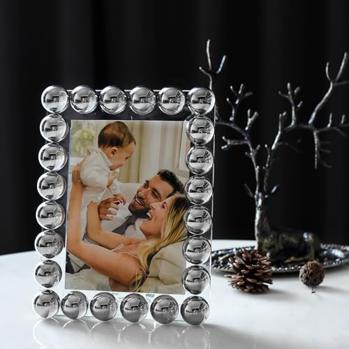 Crystal 5x7 Inch Picture Frame, Home Decor Ball Wedding Photo Frame Tabletop Display, Display Pictures 5''x 7'', Silver, Comes with Gift Box - color: Silver, size: 5x7 inch/L