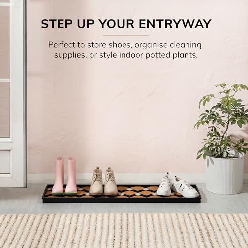 Anji Mountain Rubber Boot/Shoe Tray with Coir, Fits 4 Pair (46.5"" Wide), Tan and Black Chevron Insert (AMB0BT4F-011) - color: Tan and Black Chevron Insert, size: 46" x 14" x 1.5"