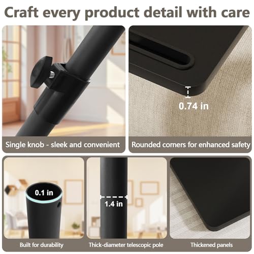 YUHFERA Sofa Armrest Tray Table for Couch - 360° Swivel Height Adjustable End for Small Spaces, Snack Side Table for Bed or Chair with Phone & Tablet Slot (Black,Standard) - color: Black, size: Standard