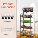 4-Tier Metal Display Rack Large Snack Shelving Unit with Hanging Panels and 12 Hooks 4 Casters for Easy Mobility Freestanding Display Unit Ideal for Supermarkets and Retail Stores (55H*23.68W*10.4D) - size: 55H*23.68W*10.4D
