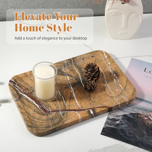 Koville Marble Tray, 12"x8" Natural Marble Vanity Tray for Countertop Bathroom Kitchen Dresser, Decorative Catchall Trays for Perfume Jewelry, Rectangular Stone Serving Tray(Rainforest Gold) - color: Rainforest Gold