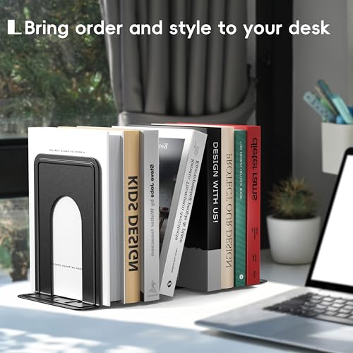 Optomni Bookends, Book End Supports Heavy Duty Metal Bookend Support, Book Ends Supports for Shelves Decor Home Office School (2 Pairs/4 Pieces, Black) - color: Black, size: 2 Pairs/4 Pieces