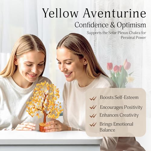 Yellow Aventurine Crystal Tree - Chakra Stones - Crystal Tree of Life - Crystals and Stones - Holistic Gifts for Women - Spiritual Room Decor - Gemstone Tree - Crytals and Gemstones - Good Luck Gifts - color: Yellow Aventurine Golden Wire