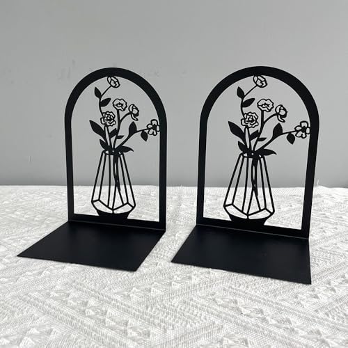 Vase Book Ends, Bookends - Metal Book Ends for Shelves, Non-Skid Bookends Decorative Unique for Heavy Books, Heavy Duty Book Holder for Home Office (3PC Style B)