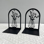 Vase Book Ends, Bookends - Metal Book Ends for Shelves, Non-Skid Bookends Decorative Unique for Heavy Books, Heavy Duty Book Holder for Home Office (3PC Style B)