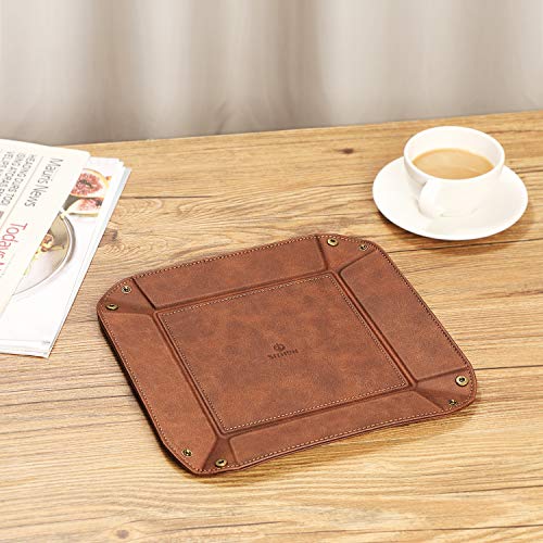 SITHON Valet Tray Desktop Storage Organizer – Premium PU Leather Catchall Bedside Vanity Tray Nightstand Caddy Holder for Keys, Phone, Wallet, Coin, Valentine's Day Gift, Brown - color: Brown