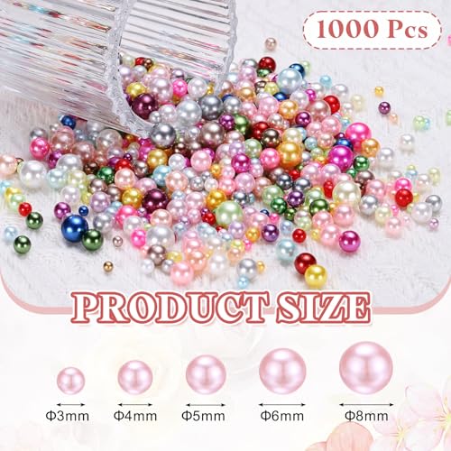 PATIKIL 1000 Pcs No Hole Pearls, 3mm 4mm 5mm 6mm 8mm Mini Round Faux Pearl for Art Crafts Jewelry Making Nail Vase Filler Birthday Wedding Party, Multicolor - color: Multicolor