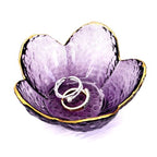 Purple Flower Ring Dish Jewelry Tray, Small Glass Trinket Tray for Rings Earrings, Present for Wife Mom Daughter Women - color: Purple