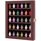 VERANI Minifigures Miniature Display Case Collectibles Display Box Wall Mount Figure Display Curio Cabinet with Lockable Anti Dust Door for Small Objects Lockable Removable Shelves - Small Mahogany - size: Small Mahogany