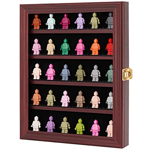 VERANI Minifigures Miniature Display Case Collectibles Display Box Wall Mount Figure Display Curio Cabinet with Lockable Anti Dust Door for Small Objects Lockable Removable Shelves - Small Mahogany - size: Small Mahogany