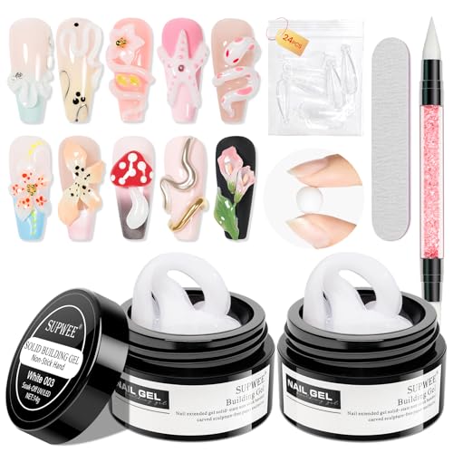White 3D Molding Gel for Nails Art Non-Stick Hand Solid Builder Gel Hard Nails for Extension Carving Sculpting Beauty Charms for Beignner and Salon DIY - color: White&White