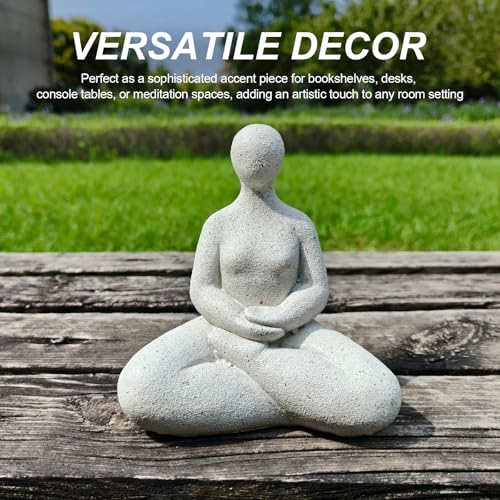Abstract Meditation Lady Statue, 5.2 inches, White Resin Yoga Figurine, Modern Home Office Desk Decor - color: Rough White