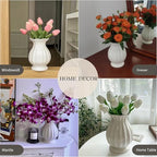 White Vase, Modern Ceramic Flower Vase for Home Décor, Wavy Edge Ribbed Design Pedestal Vases, Minimalism Flared Vases for Living Room Table Centerpieces (7.5" H x 4.5" W)