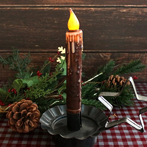 CVHOMEDECO. Real Wax Hand Dipped Battery Operated LED Timer Taper Candles Rustic Primitive Flameless Lights Décor, 6-3/4 Inch, Brwon, 6 PCS in a Package - color: Brown 6 Pcs