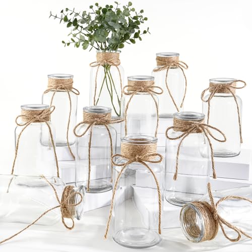Vintage Glass Vases for Flowers, Set of 12 Clear Vases for Farmhouse Wedding Centerpiece Cylinder Bottle for Reception Table Decoration Home Decor Floral Arrangements - color: Clear, size: Large-12Pcs