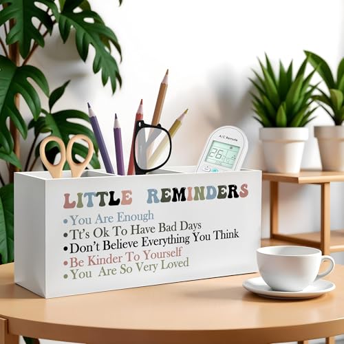 Encouragement Gifts Pencil Pen Holder for Desk, Little Reminders Inspirational Wooden Pencil Holder Organizer for Home Office Desk Accessories, Mental Health Gifts - color: Color-Desk accessories white 14