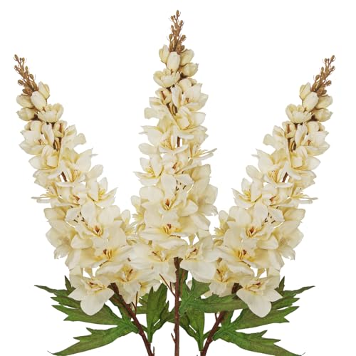 Briful 3PACK Artificial Delphinium Flowers – 36.2in Tall Faux Larkspur Silk Floral Stems Off White Fake Delphinium Flower for Indoor Home Decor Vase Arrangements - color: Off White