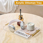 11"x14" Clear Acrylic Serving Tray with Golden Handles, Sturdy Huge Capacity Acrylic Tray for Coffee, Juice, Kitchen and Desk Organizer (11"x14") - size: 14" x 11" x 2"