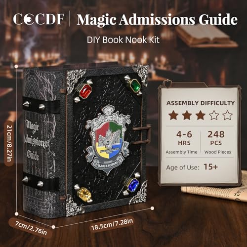 CCCDF Book Nook Kit - DIY Miniature House Kit for Adults, Teens, Booknook Tiny House Bookshelf Decor 3D Wooden Puzzle, Gifts for Family, Friends (Magic Admissions Guide) - style: Magic Admissions Guide