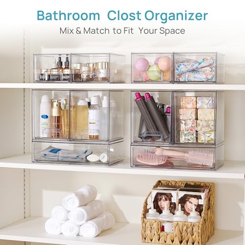 Vtopmart 6 Pack Clear Baby Bottle Organizer Set, Stackable Storage Drawers Ideal for Kichen Countertop, Vanity, Bathroom, Cabinet, Pantry Organization - style: 4 High+2 Wide