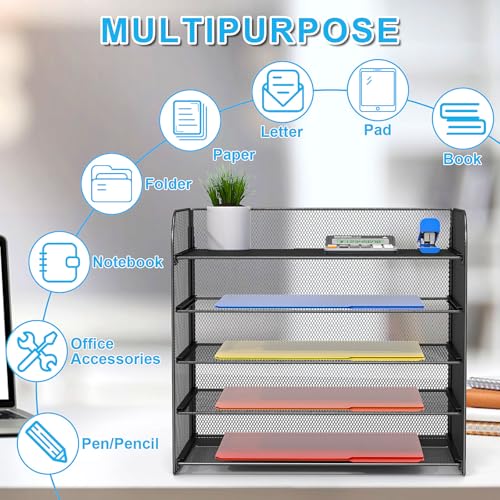 2 Pack Legal/A4/Letter Size Desk Paper Organizer Desktop File Organizer Document Sorter, 5 Tier Mesh Letter Tray File Folder Holder Office Accessories Organization - style: 2-Packs