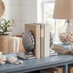 Decorative Shell Bookends, Coastal Nautical Book Ends for Shelves Desk, Resin Seashell Book Ends for Home Office Living Room Beach Decor (Silver)