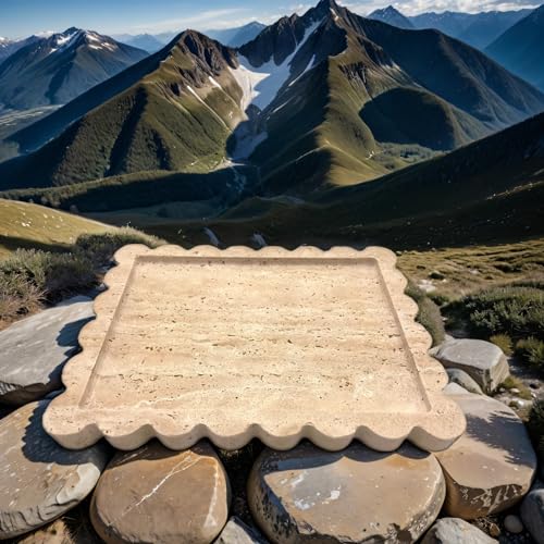 Elegant Marble Vanity Tray, Natural Luxury Travertine Decorative Countertop Organizer for Bathroom, Kitchen & Dresser - Holds Keys, Coffee, Perfume, Jewelry & Makeup