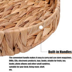 Round Woven Coffee Table Ottoman Tray with Handles - 11.8" x 1.9" Water Hyacinth Wicker Serving Tray, Decorative Storage Basket for Home & Kitchen.