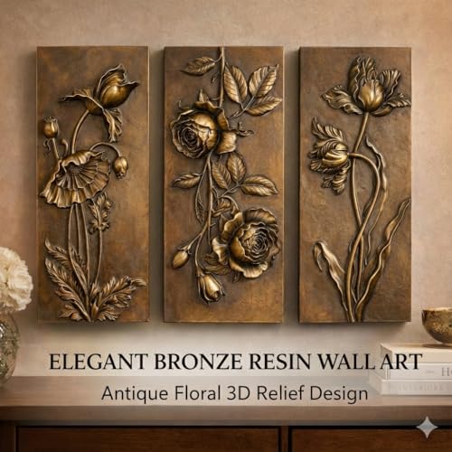 EvruCexul Vintage Floral Wall Sculpture, Antique Bronze Resin Wall Art with Ornate Botanical Design, Decorative Wall Plaque for Elegant Home Décor (Flower3) - style: Flower3