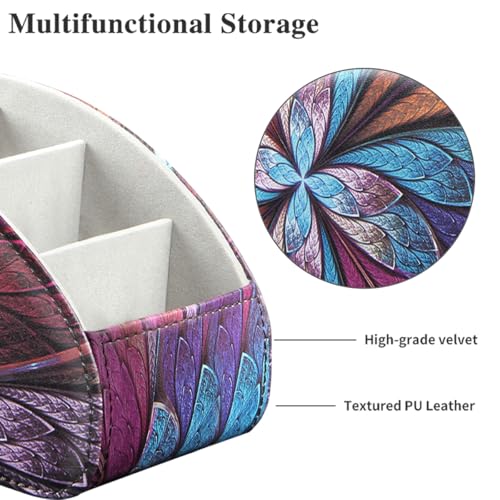 YAPISHI Remote Control Holder, 5 Compartments TV Remote Holder Caddy for Table, Nightstand Organizer for Remotes/Media Controllers/Office Supply, Bedside Decorations for Living Room， PU Leather - color: Fractal Flower, size: Large