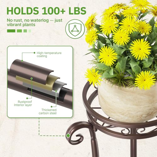 KMOTASUO 3 Tier Metal Plant Stand for Multiple Large Planters Indoor Outdoor Organizer, Heavy Duty Tall Flower Rack for Corner Patio Bathroom Office Corner, Modern Sturdy Vertical Iron Rack, Bronze - color: Bronze, size: 3 Tier