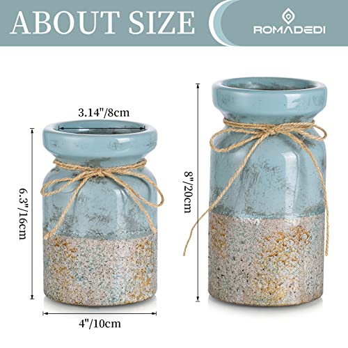 Romadedi Beach Pillar Candle Holder - Terracotta Distressed Blue Teal Ocean Theme Decor Drift Bottle Design Nautical Rustic Farmhouse Gift for Coastal Home Bathroom