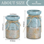 Romadedi Beach Pillar Candle Holder - Terracotta Distressed Blue Teal Ocean Theme Decor Drift Bottle Design Nautical Rustic Farmhouse Gift for Coastal Home Bathroom
