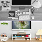 TEAMIX 2 Tiers Desktop Monitor Stand Riser 20 Inch Printer Stand with Storage Small TV Riser Laptop Wooden Desk Organizer Shelf Bookshelf Maple (White+Maple, 2 Tiers) - color: White+maple