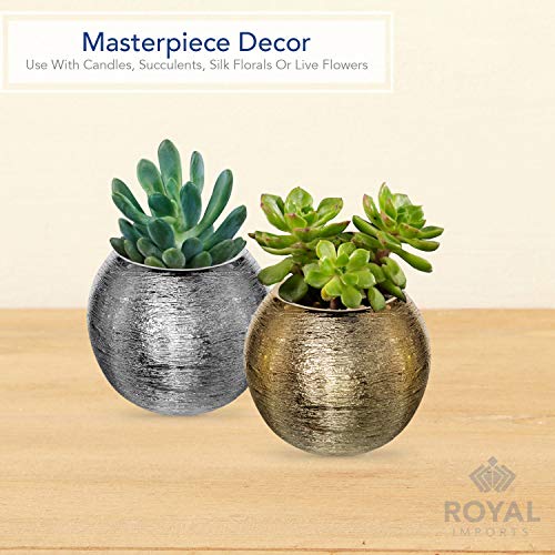 Royal Imports Flower Glass Ceramic Vase Decorative Centerpiece for Home or Wedding- Etched Bubble Ball Shape, 6"x5", Gold