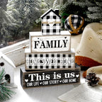 Cinnvoice 4 Pcs Farmhouse Tabletop Decor Rustic Family Blessed Home Table Centerpiece This Is Us Sign for Kitchen Shelf Desk Fireplace Mantel Tiered Tray Decor(Buffalo Plaid Family) - style: Buffalo Plaid Family