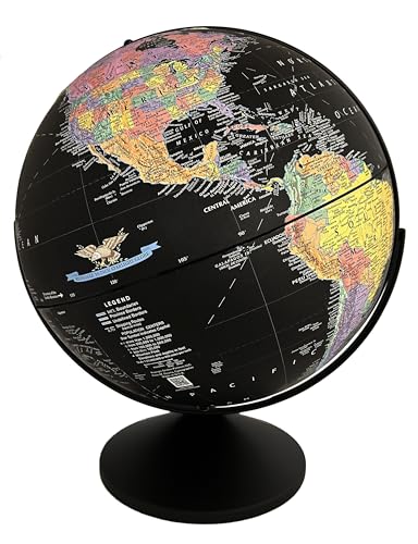 Replogle Barcelona (Black) 16 inch desktop globe with up to date information, raised relief map and full swing gyromatic assembly. The beautiful black color world ball and vast amount of up-to-date information will peak the interest of any geographical co