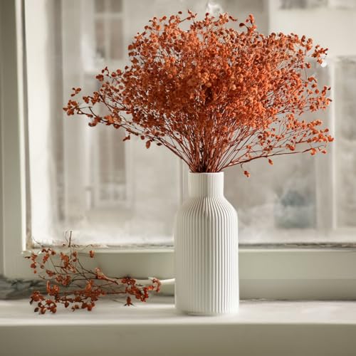 Bohemian White Ceramic Vase - for Pampas Grass, Mantel, Bookshelf, Entryway and Living Room Decor (White, 8in) - color: White, size: 8in
