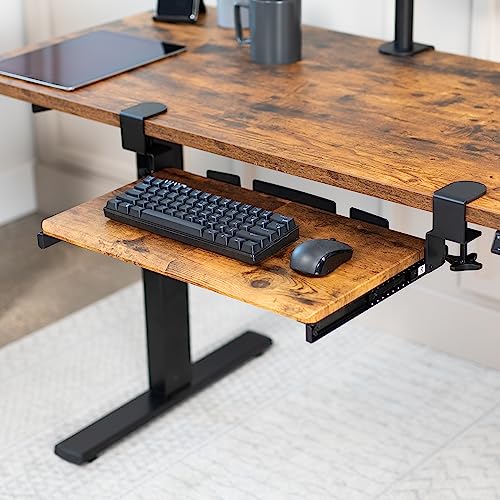 VIVO Small Keyboard Tray, Under Desk Pull Out with Extra Sturdy C Clamp Mount System, 20 (26 with Clamps) x 11 inch Slide-Out Platform Drawer, Rustic Vintage Brown Top, Black Frame, MOUNT-KB05ES-N - color: Vintage Brown, size: 20 inch