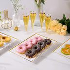 FOCUSLINE 8 PCS Plastic Serving Trays, White and Gold Rim Plastic Serving Platters, Disposable Tray for Food, Perfect for Wedding Parties - color: White