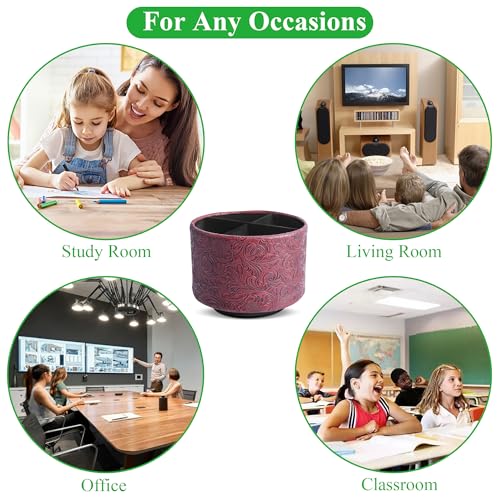 lizimandu Round Leather Art Supply Organizer,Remote Control Holder,360 Degree Spinning,Multi-Functional Pencil Holder,4 Compartments Desktop Stationary Organizer(1-Carved Red) - color: 1-Carved Red